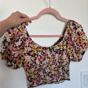 Billabong Fitted Puff Sleeve Blouse in Pink and Black